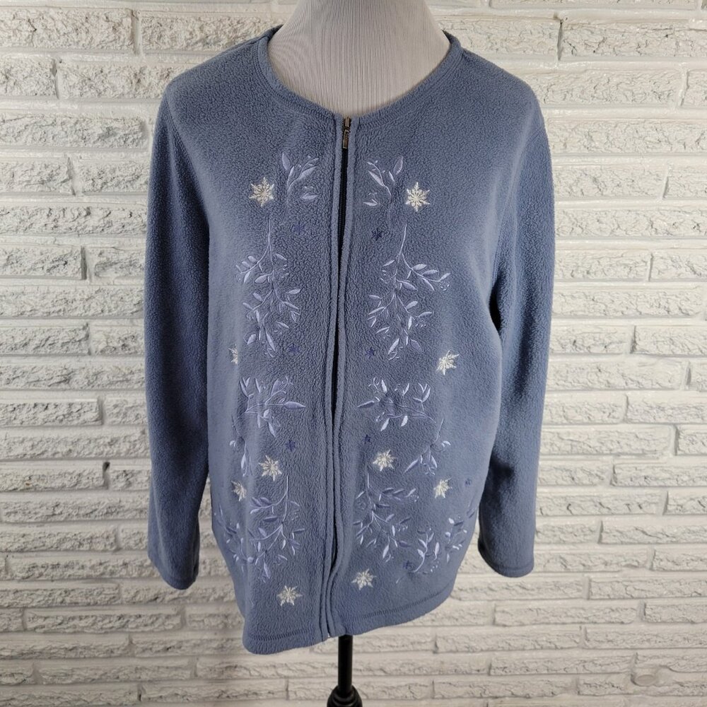 Croft & Barrow Womens Plus 1X Fleece Full Zip Jacket Blue Floral BLU216E
